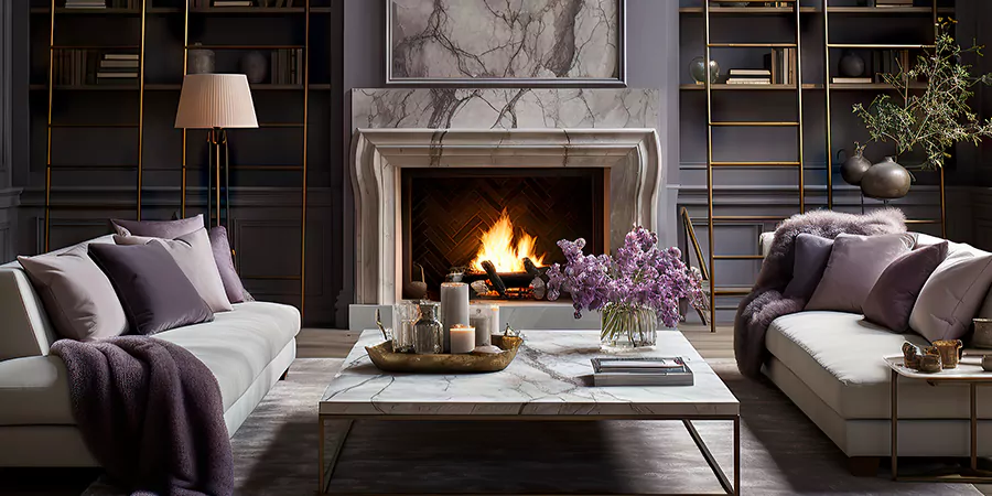 Modern Tile and Stone Fireplace Design La Mirada